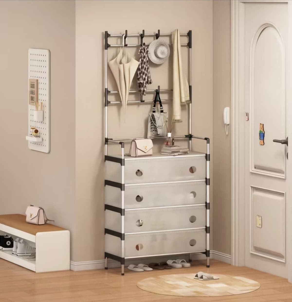 Multi-functional Storage Unit, Shoe, and Hat Rack